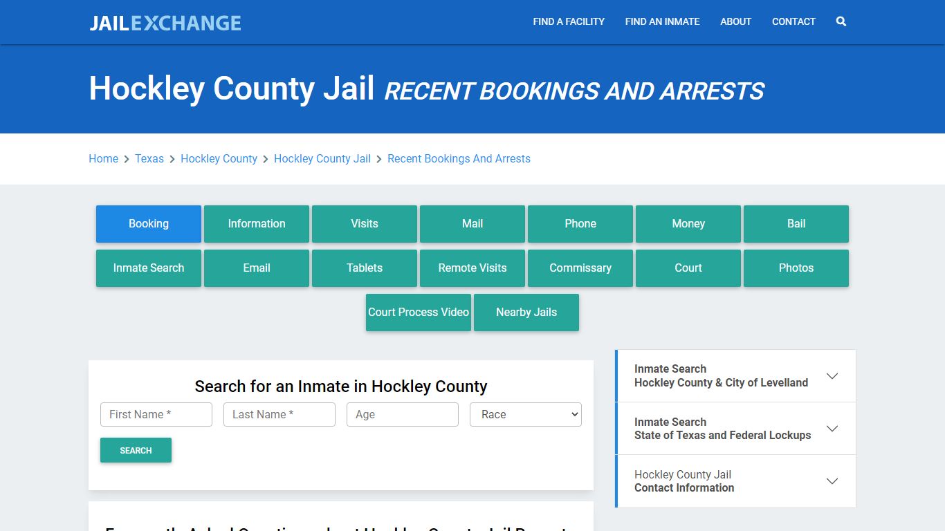 Hockley County Jail Recent Bookings And Arrests - Jail Exchange